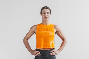 Nobull Muscle Neon Women's Tank Tops Orange Camo | Australia (BR9401)